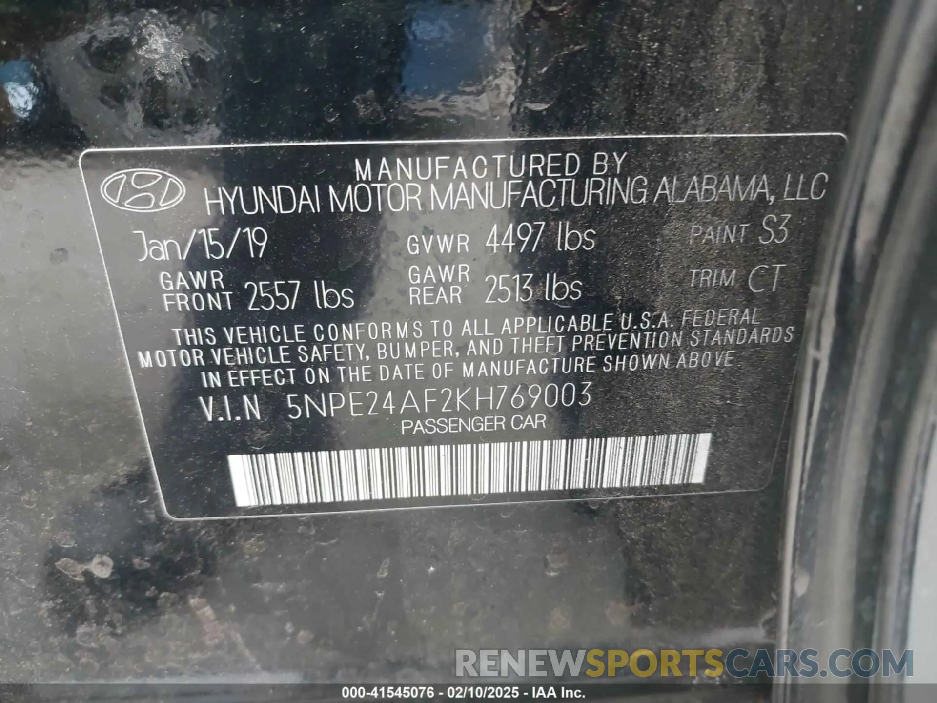 9 Photograph of a damaged car 5NPE24AF2KH769003 HYUNDAI SONATA 2019