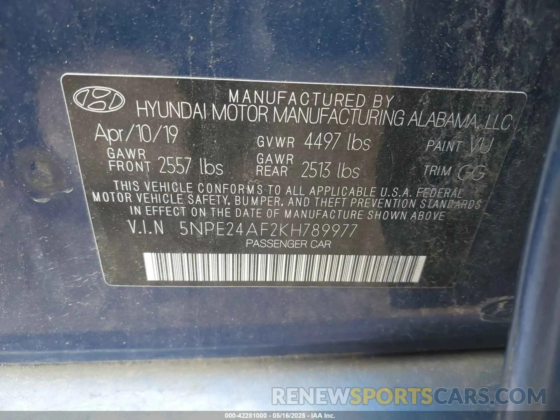 9 Photograph of a damaged car 5NPE24AF2KH789977 HYUNDAI SONATA 2019