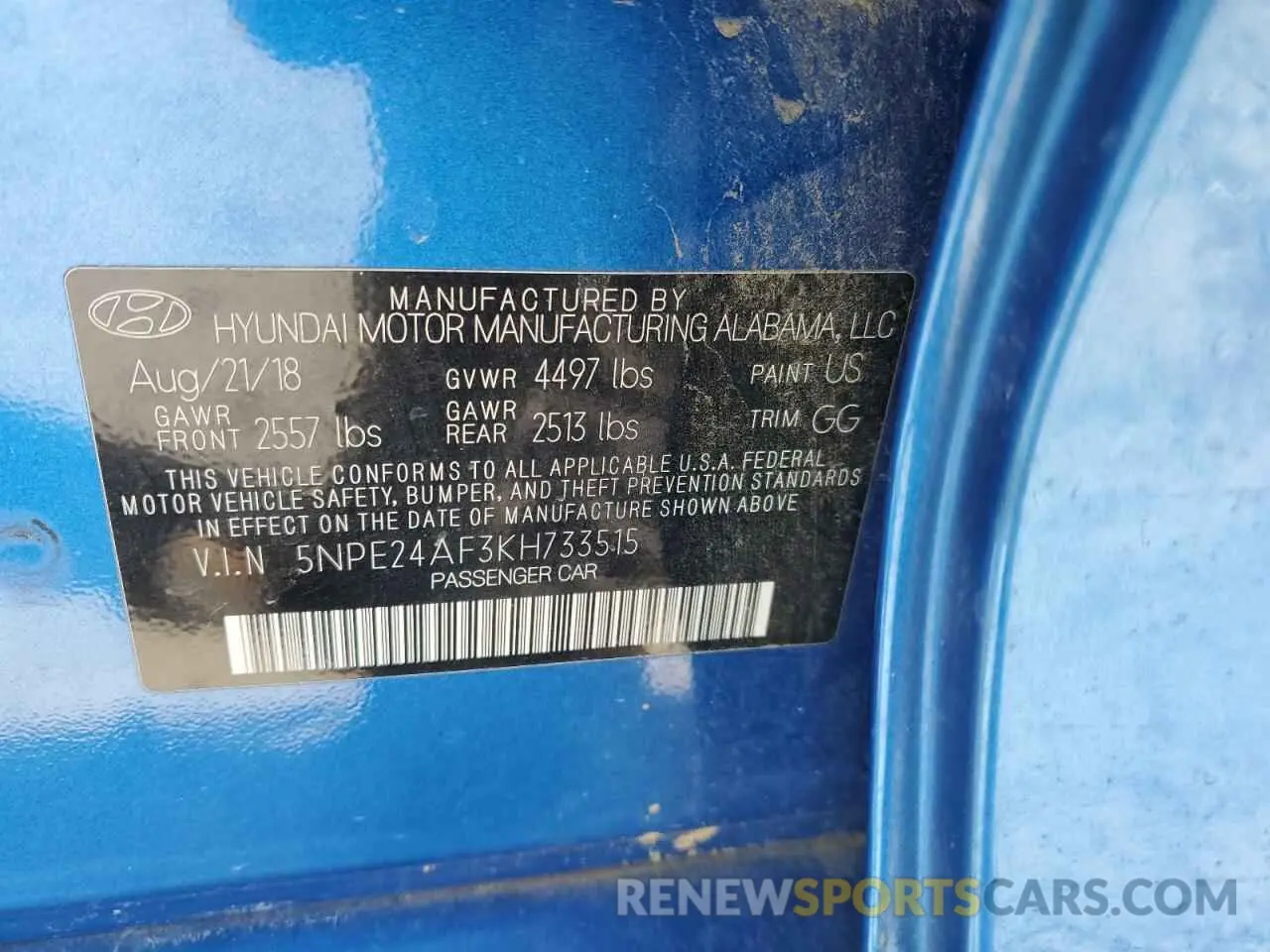 12 Photograph of a damaged car 5NPE24AF3KH733515 HYUNDAI SONATA 2019