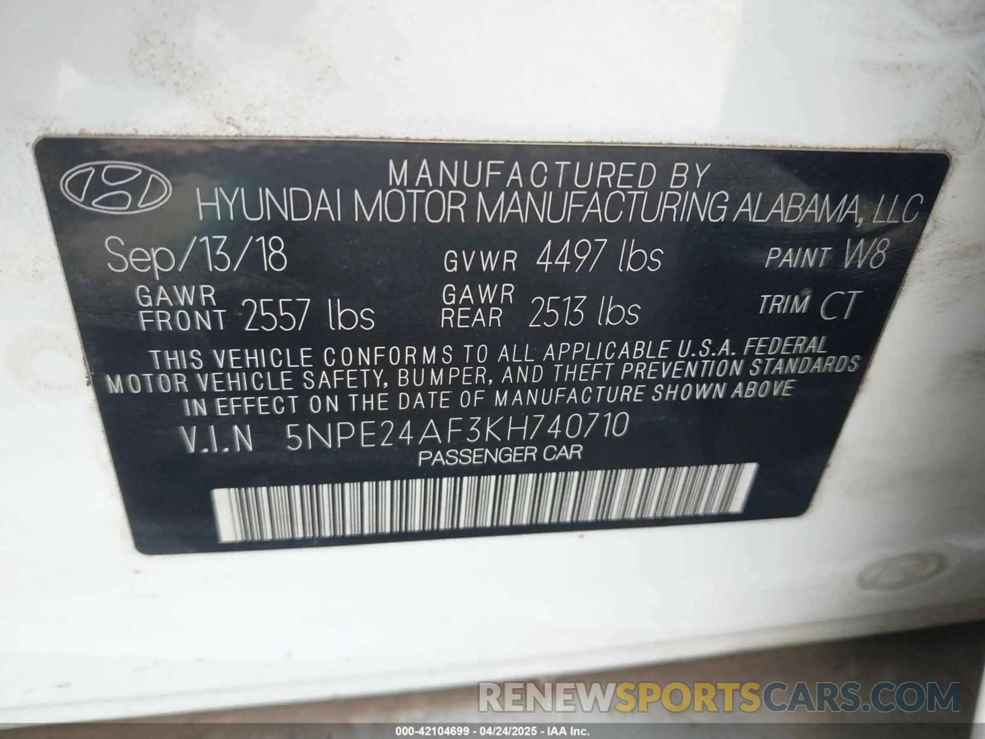 9 Photograph of a damaged car 5NPE24AF3KH740710 HYUNDAI SONATA 2019