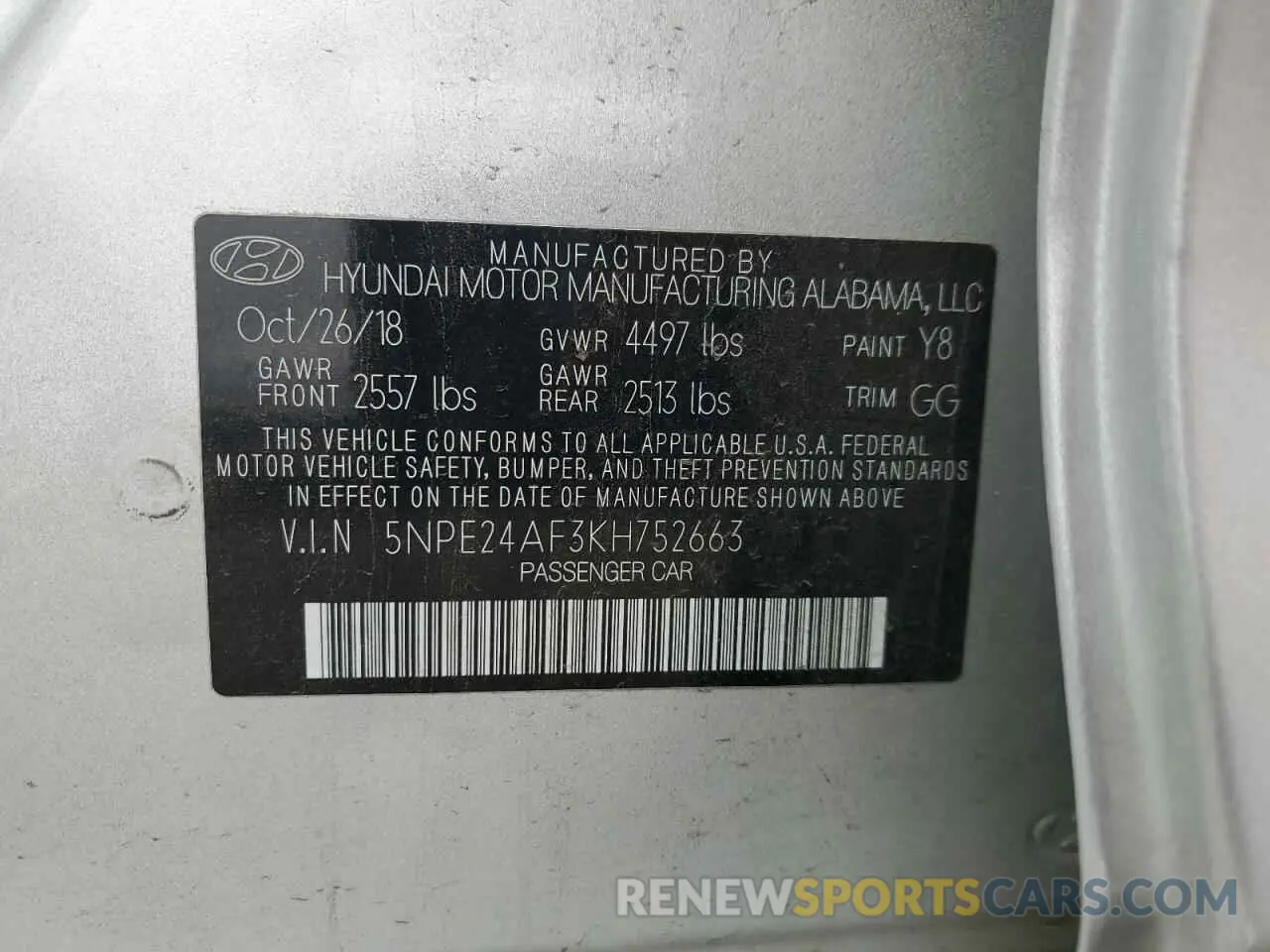13 Photograph of a damaged car 5NPE24AF3KH752663 HYUNDAI SONATA 2019