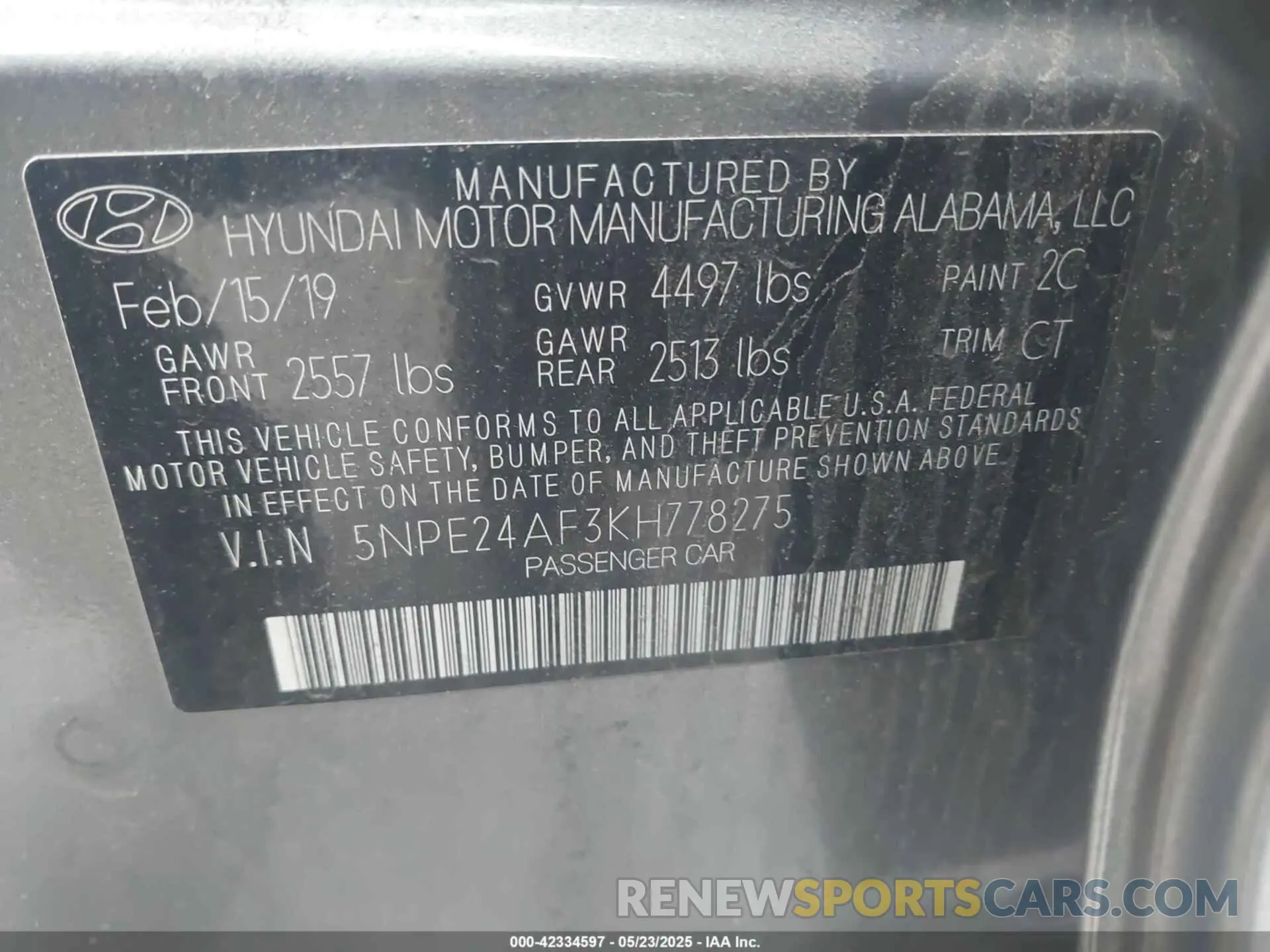 9 Photograph of a damaged car 5NPE24AF3KH778275 HYUNDAI SONATA 2019