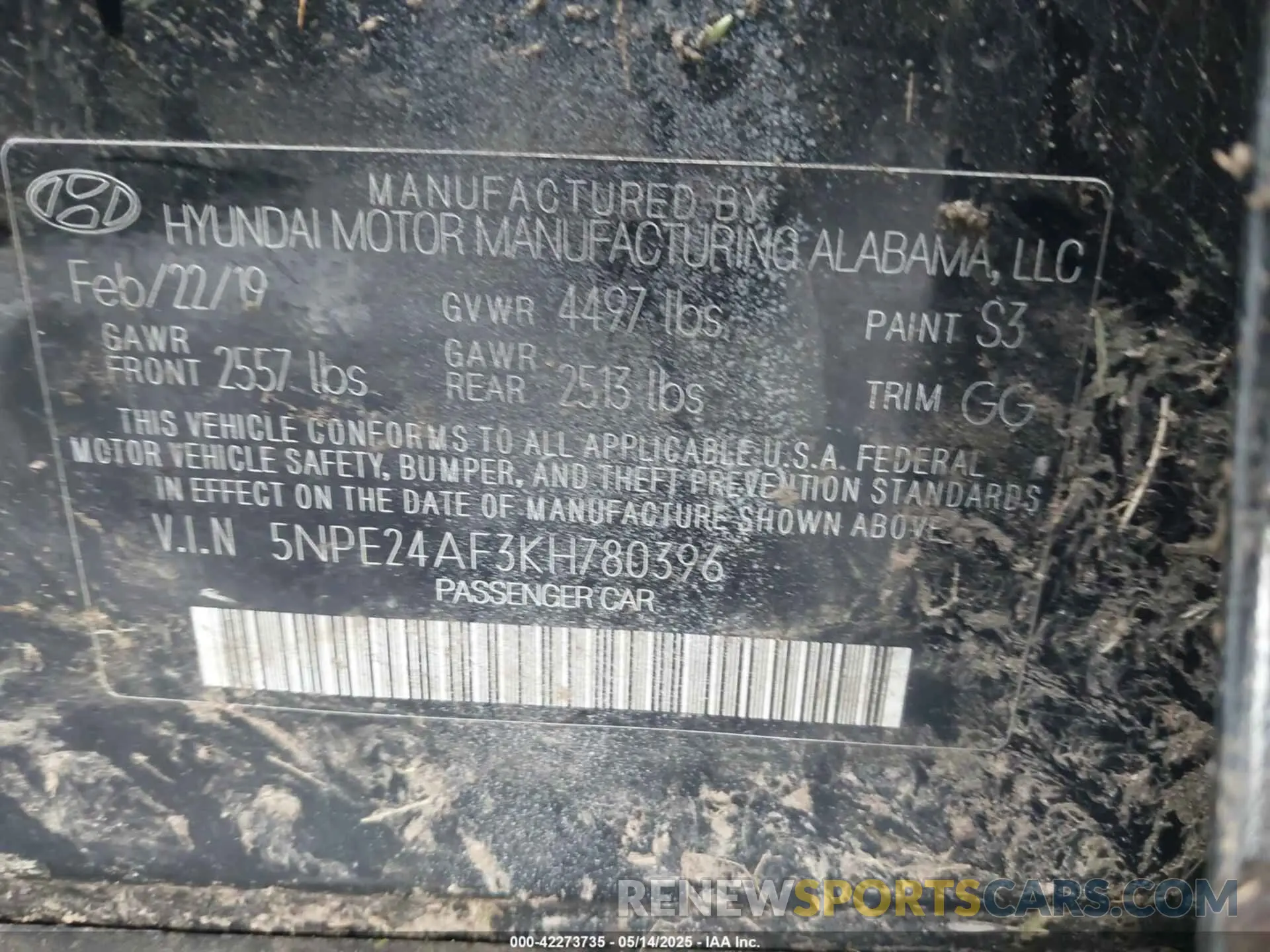 9 Photograph of a damaged car 5NPE24AF3KH780396 HYUNDAI SONATA 2019