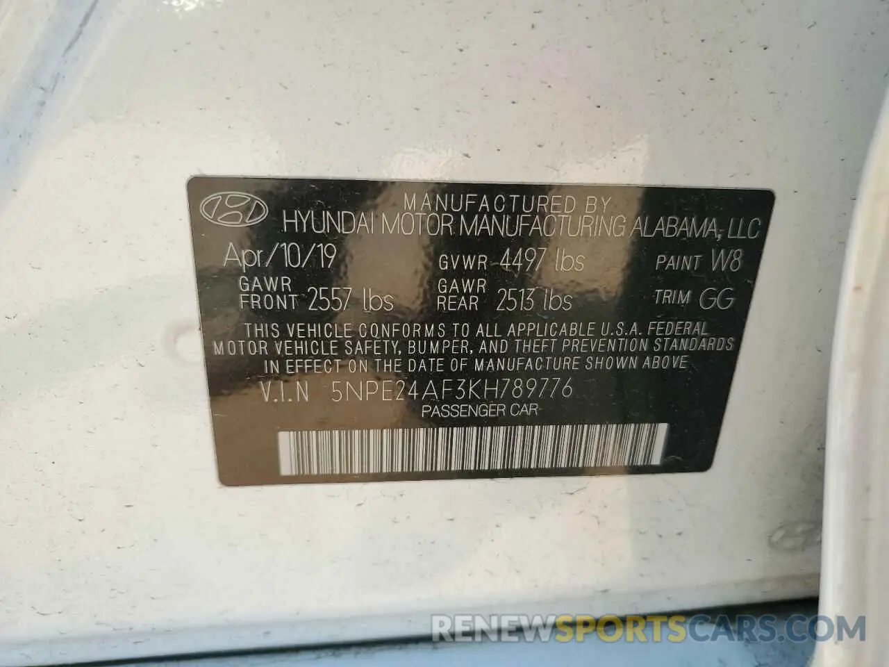 12 Photograph of a damaged car 5NPE24AF3KH789776 HYUNDAI SONATA 2019