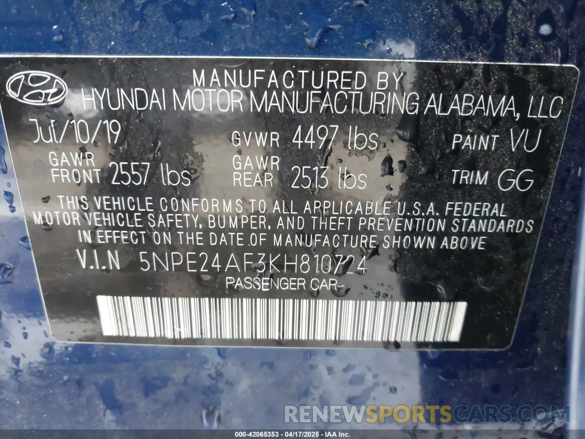 9 Photograph of a damaged car 5NPE24AF3KH810724 HYUNDAI SONATA 2019