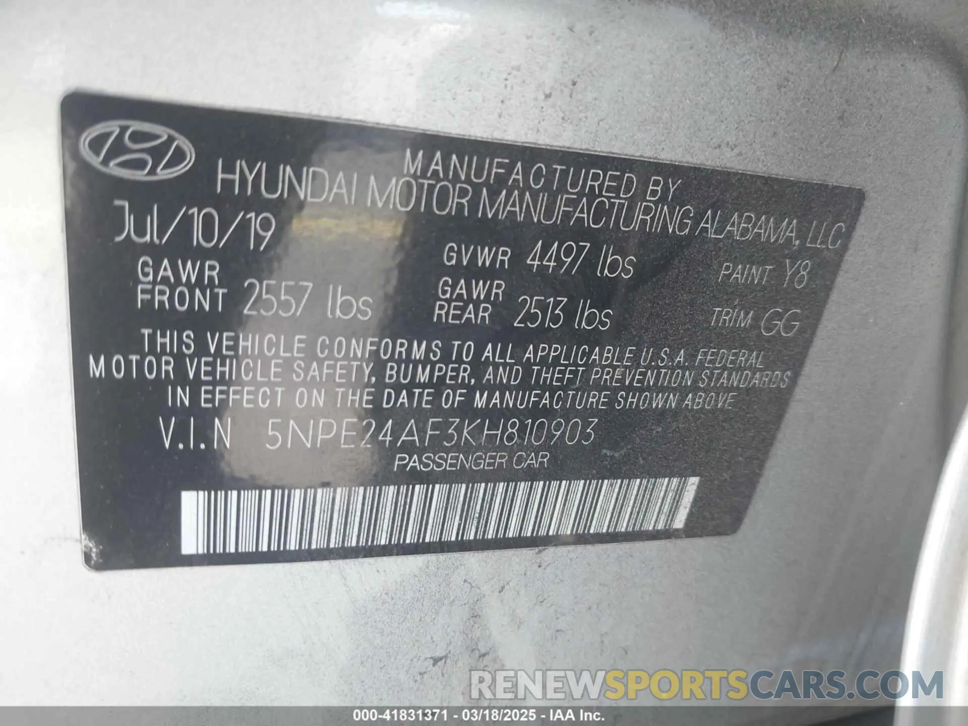 9 Photograph of a damaged car 5NPE24AF3KH810903 HYUNDAI SONATA 2019