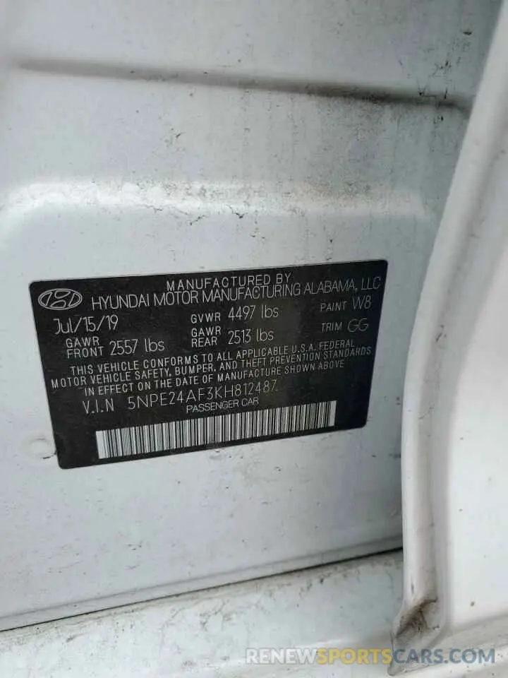 13 Photograph of a damaged car 5NPE24AF3KH812487 HYUNDAI SONATA 2019