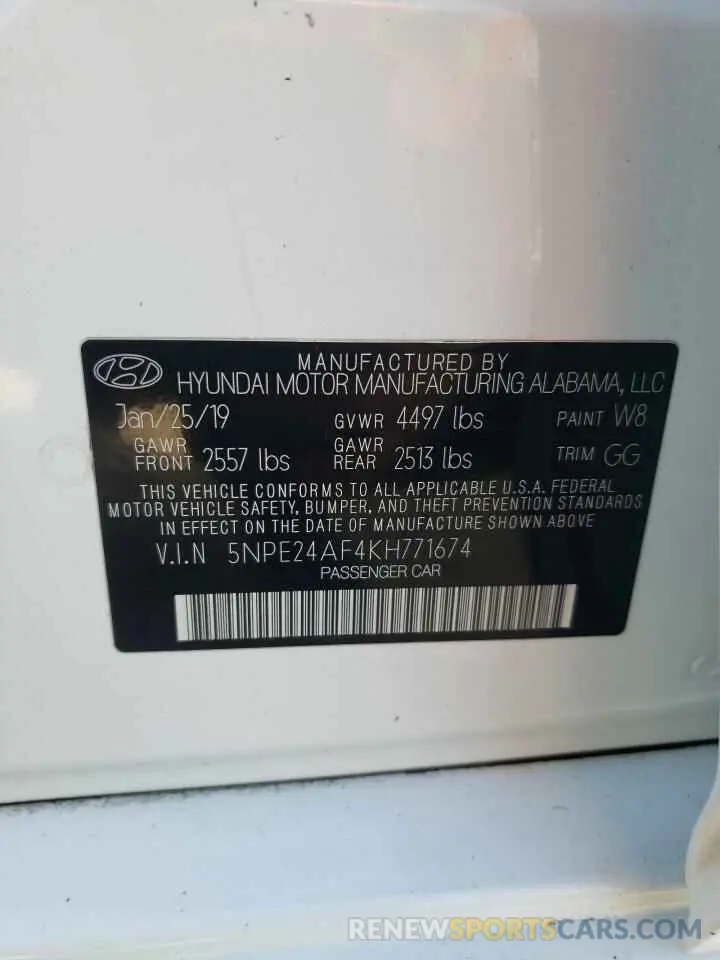 15 Photograph of a damaged car 5NPE24AF4KH771674 HYUNDAI SONATA 2019