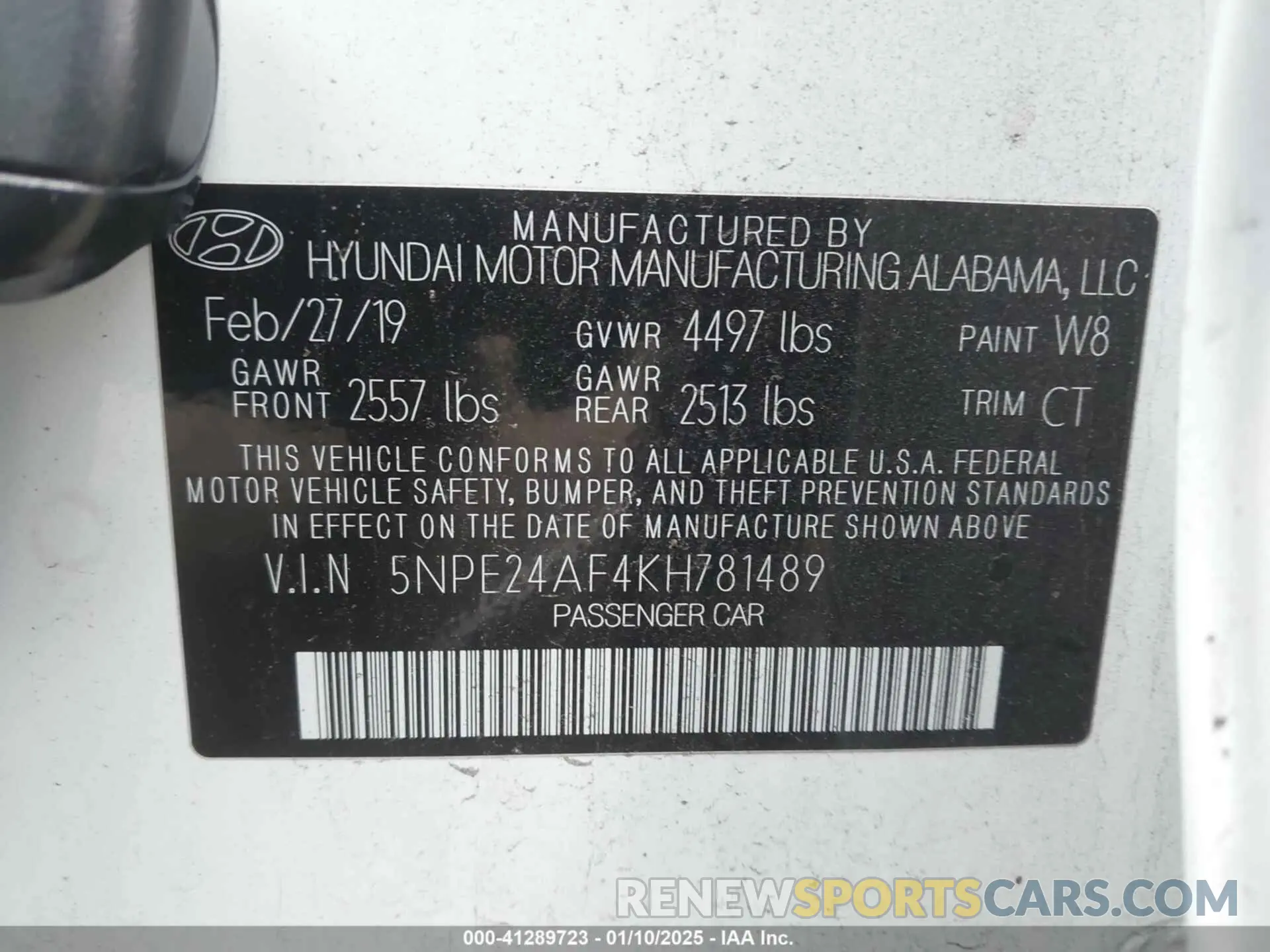 9 Photograph of a damaged car 5NPE24AF4KH781489 HYUNDAI SONATA 2019