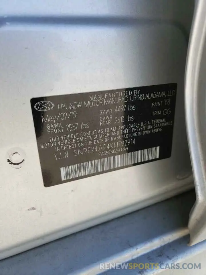 14 Photograph of a damaged car 5NPE24AF4KH792914 HYUNDAI SONATA 2019