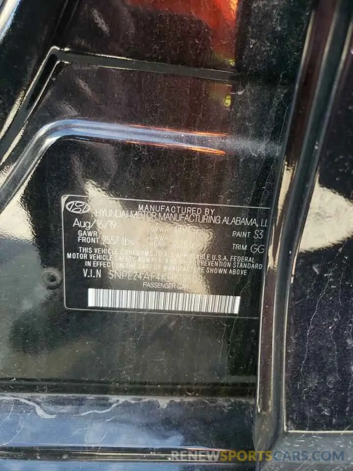 12 Photograph of a damaged car 5NPE24AF4KH819500 HYUNDAI SONATA 2019