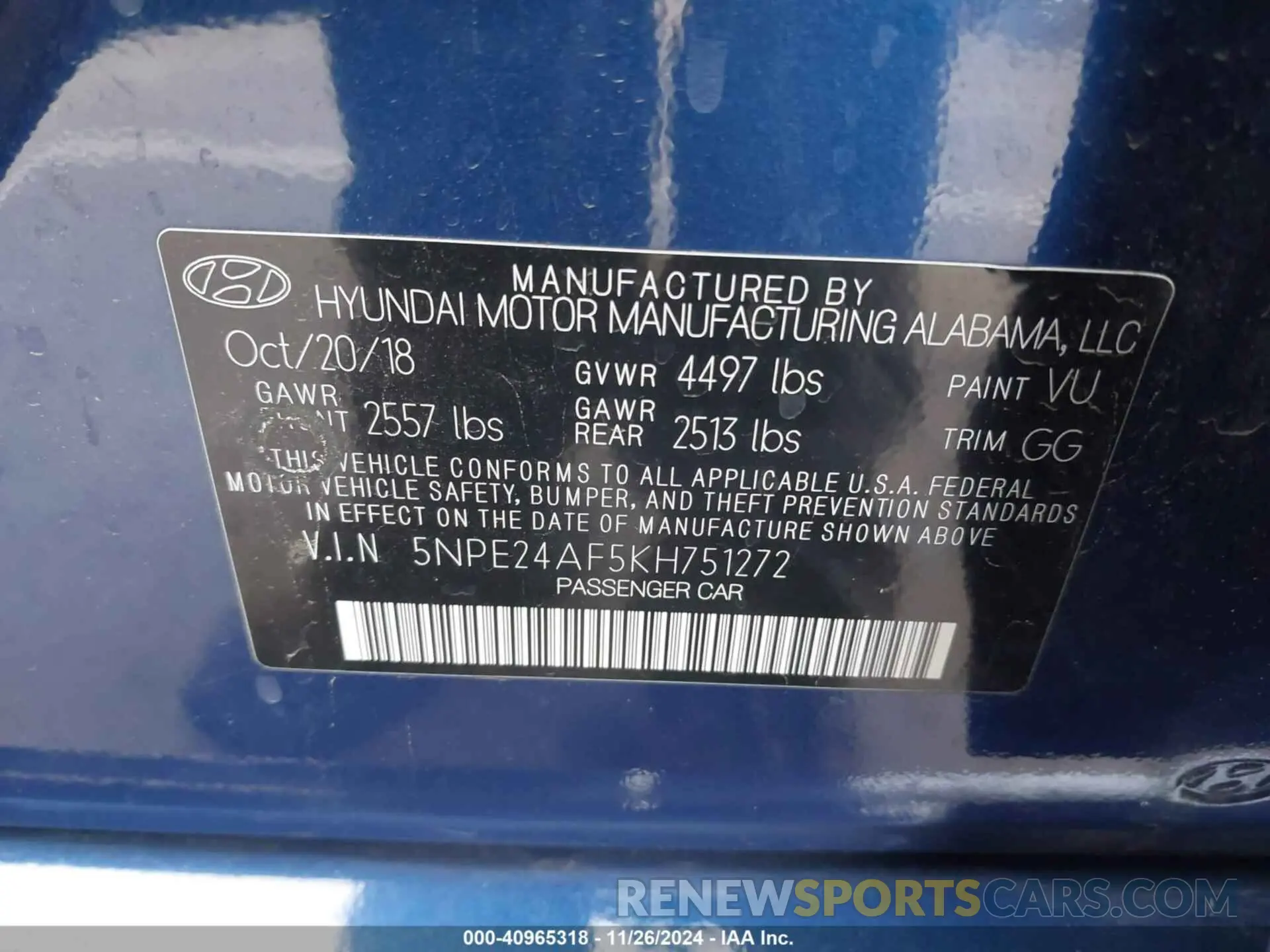 9 Photograph of a damaged car 5NPE24AF5KH751272 HYUNDAI SONATA 2019