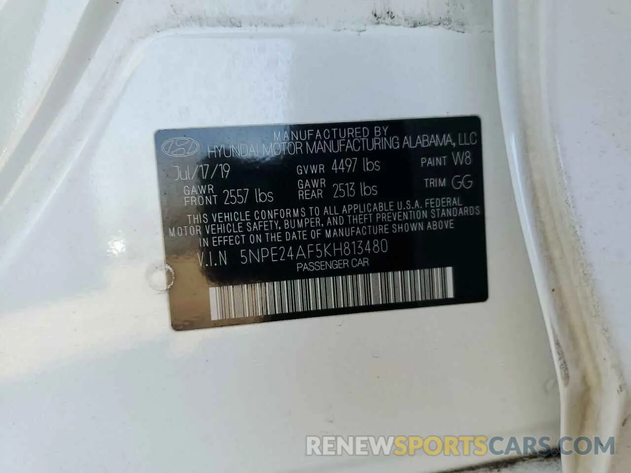 14 Photograph of a damaged car 5NPE24AF5KH813480 HYUNDAI SONATA 2019
