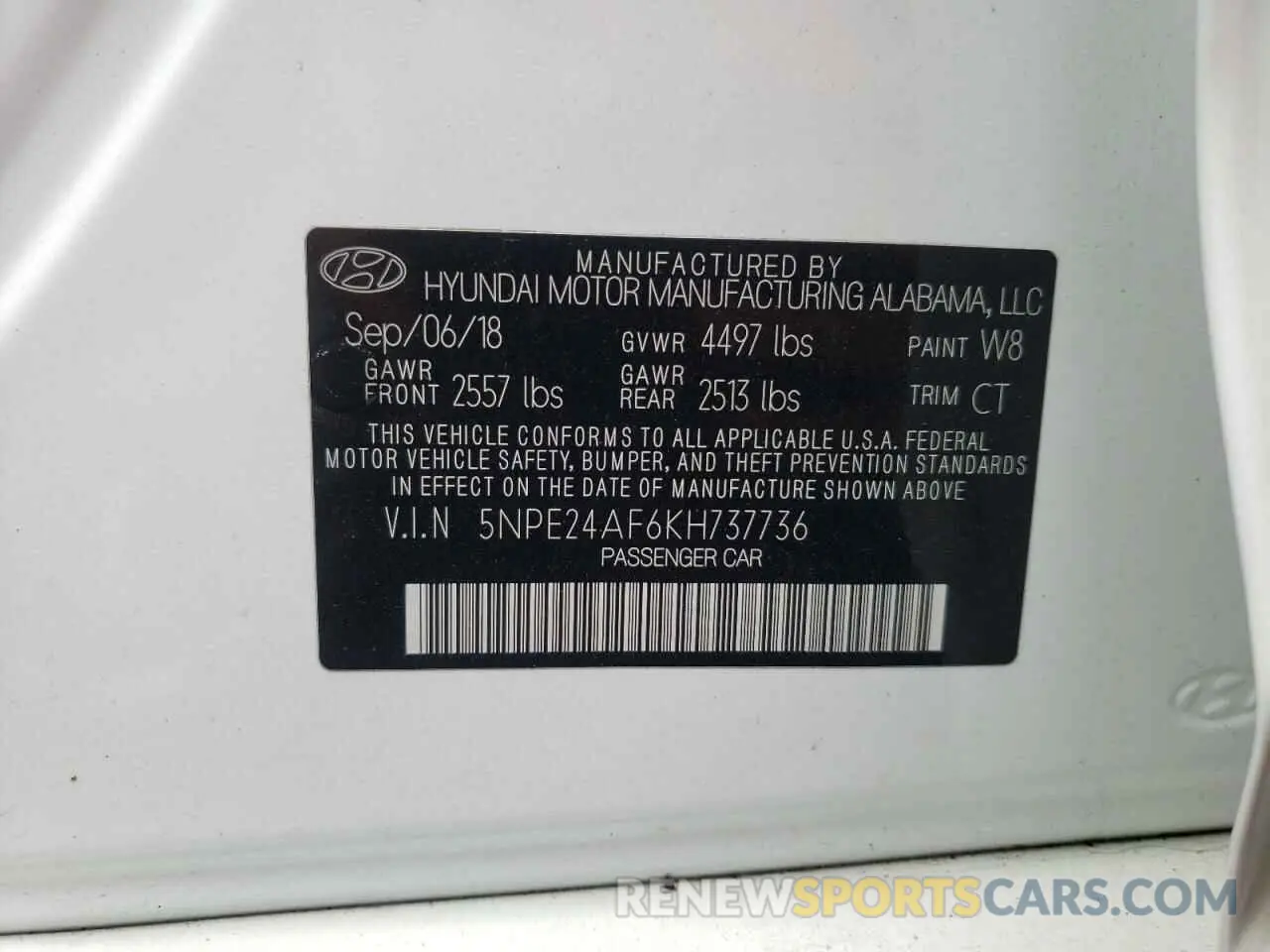 12 Photograph of a damaged car 5NPE24AF6KH737736 HYUNDAI SONATA 2019