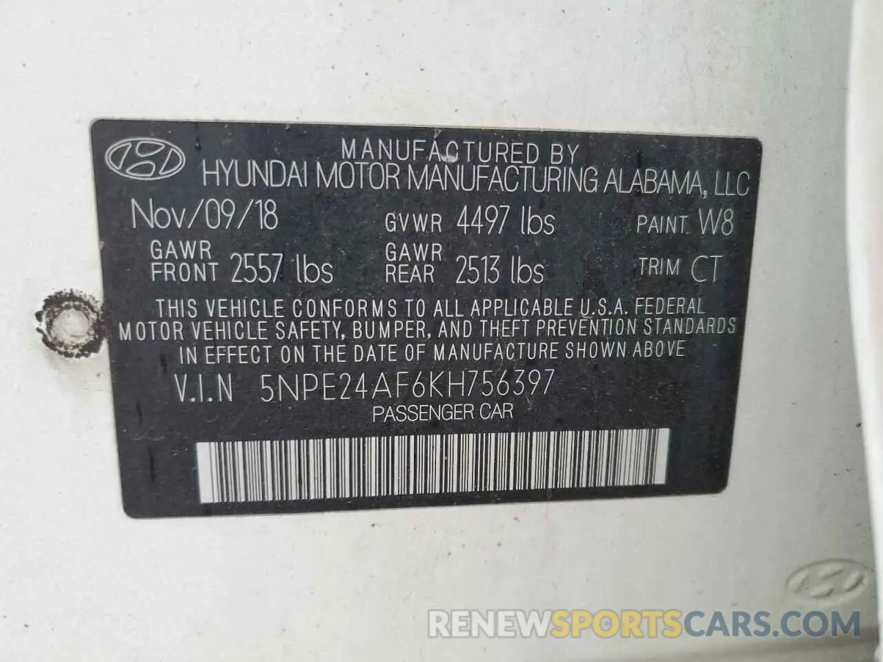 12 Photograph of a damaged car 5NPE24AF6KH756397 HYUNDAI SONATA 2019