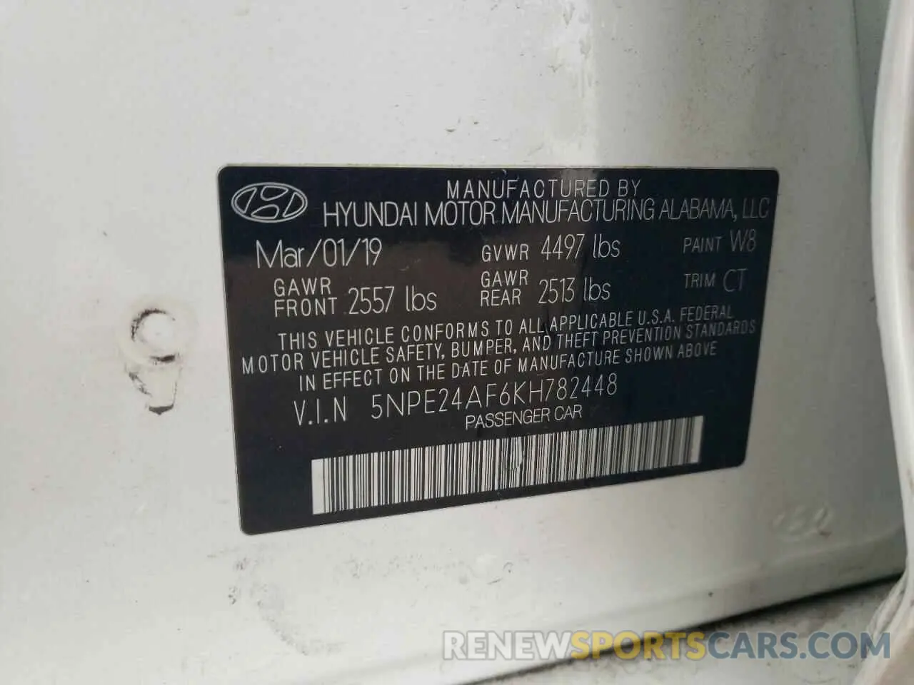 12 Photograph of a damaged car 5NPE24AF6KH782448 HYUNDAI SONATA 2019