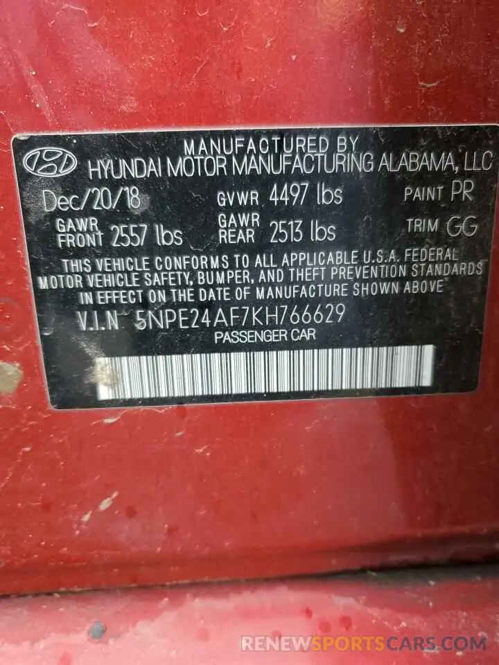 14 Photograph of a damaged car 5NPE24AF7KH766629 HYUNDAI SONATA 2019