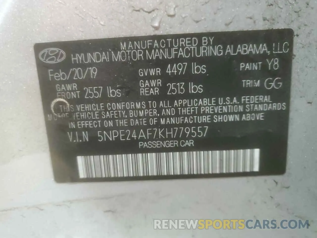 12 Photograph of a damaged car 5NPE24AF7KH779557 HYUNDAI SONATA 2019