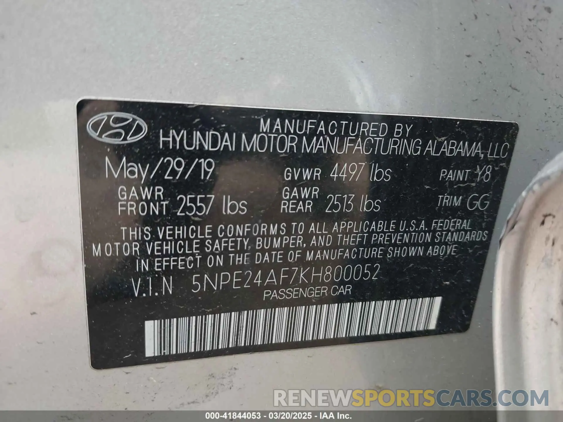 9 Photograph of a damaged car 5NPE24AF7KH800052 HYUNDAI SONATA 2019
