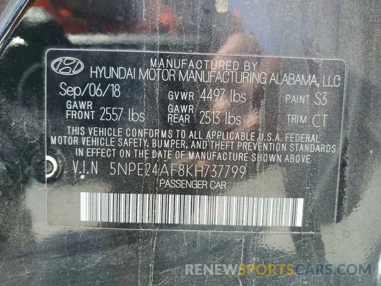 12 Photograph of a damaged car 5NPE24AF8KH737799 HYUNDAI SONATA 2019