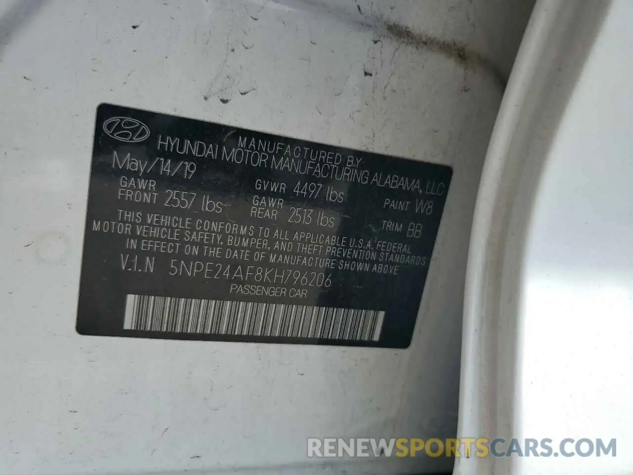 12 Photograph of a damaged car 5NPE24AF8KH796206 HYUNDAI SONATA 2019