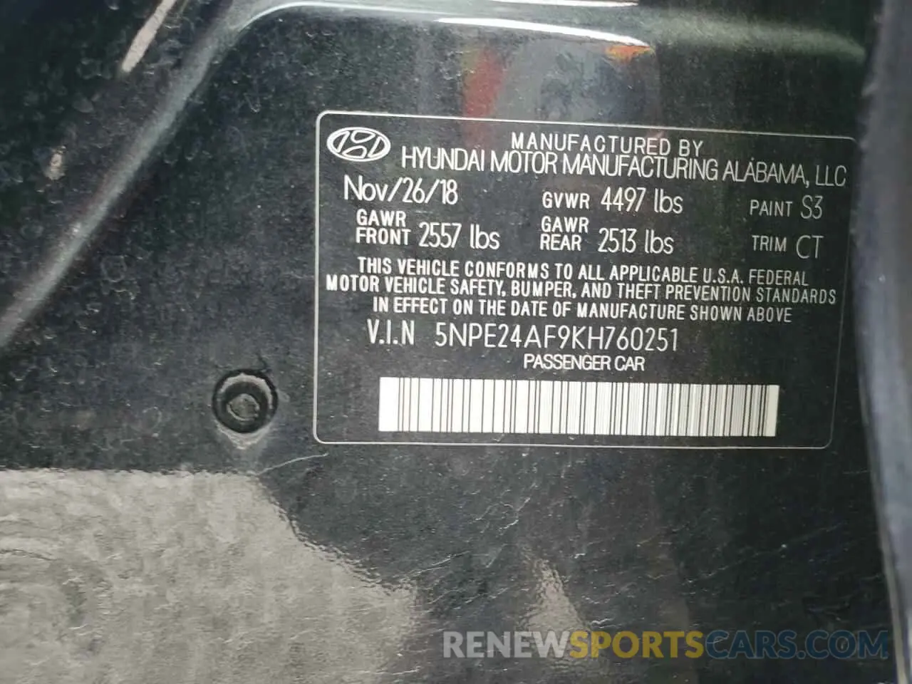 12 Photograph of a damaged car 5NPE24AF9KH760251 HYUNDAI SONATA 2019