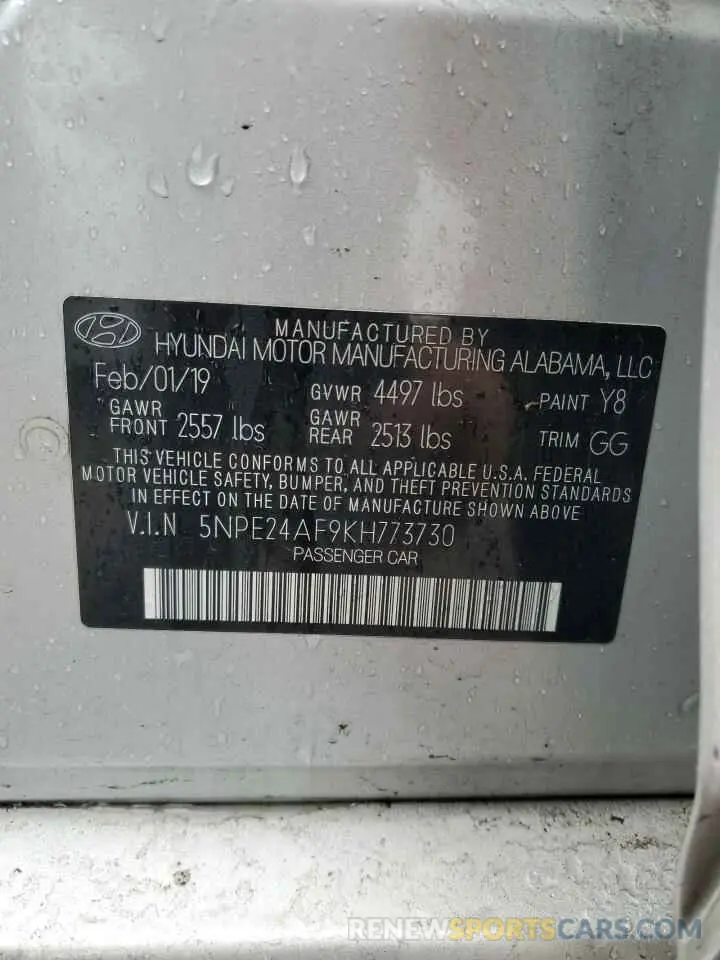 12 Photograph of a damaged car 5NPE24AF9KH773730 HYUNDAI SONATA 2019
