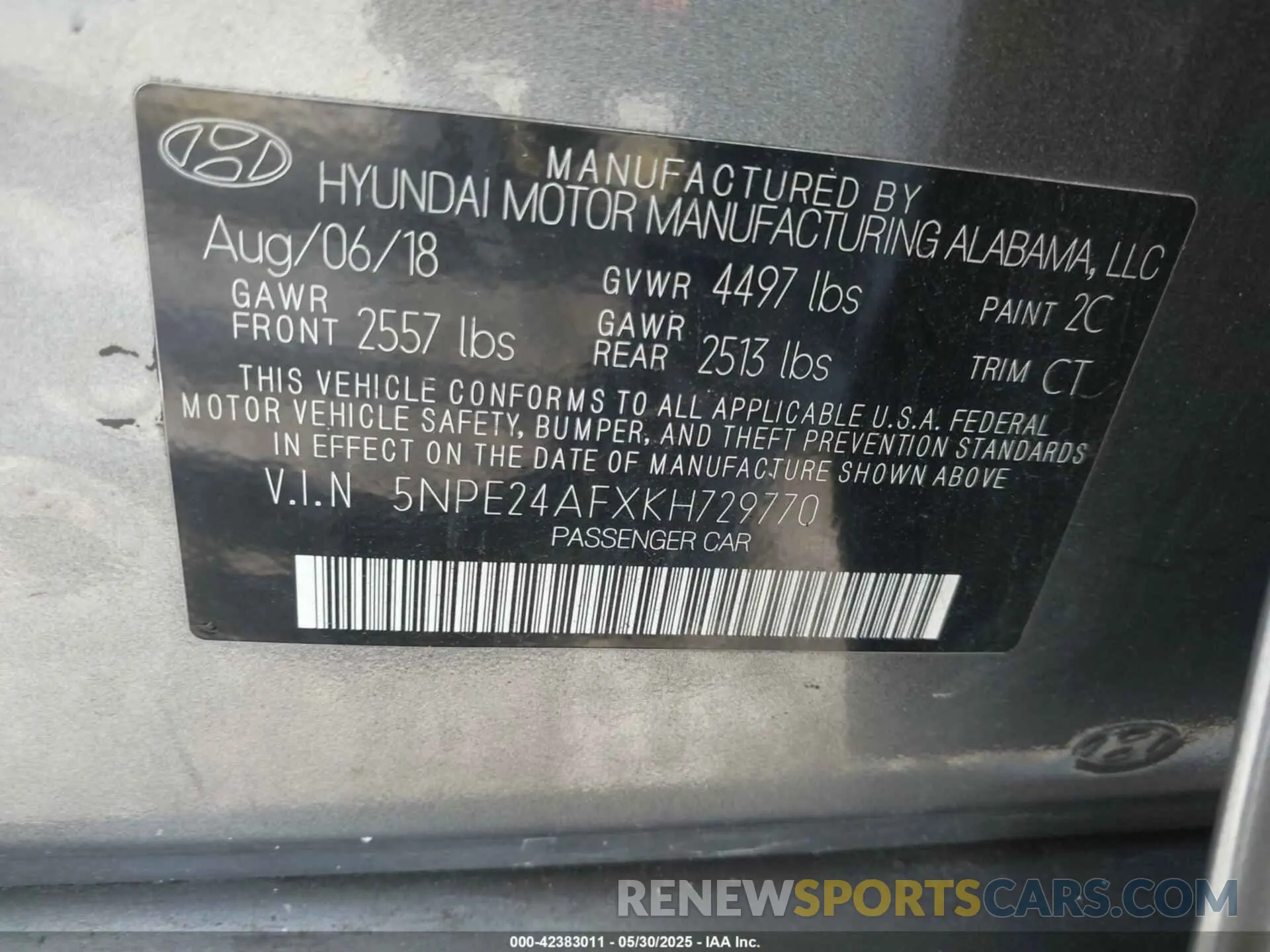 9 Photograph of a damaged car 5NPE24AFXKH729770 HYUNDAI SONATA 2019