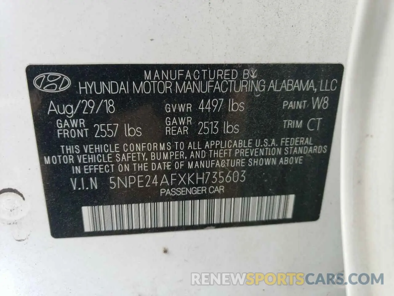 12 Photograph of a damaged car 5NPE24AFXKH735603 HYUNDAI SONATA 2019
