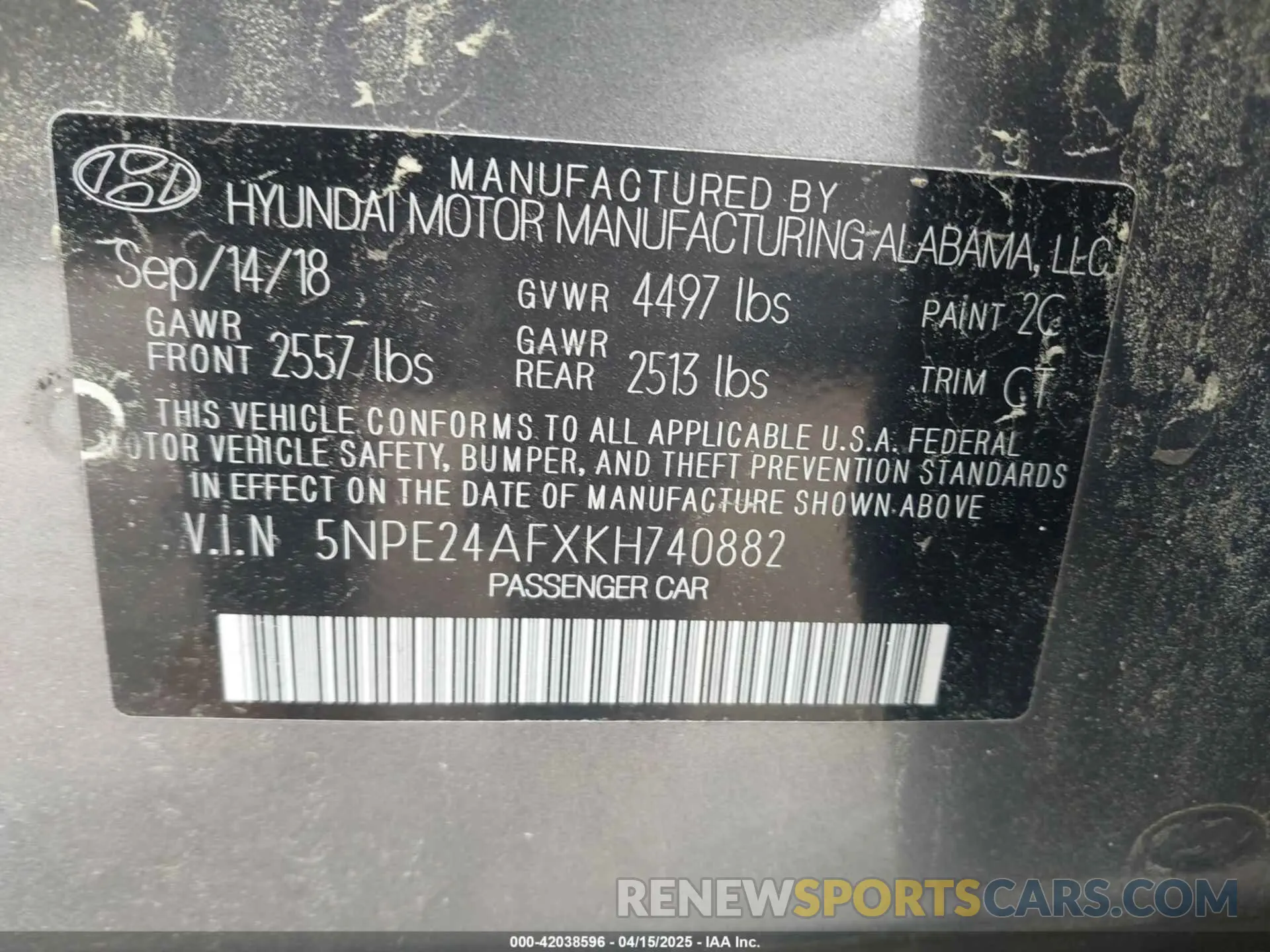 9 Photograph of a damaged car 5NPE24AFXKH740882 HYUNDAI SONATA 2019