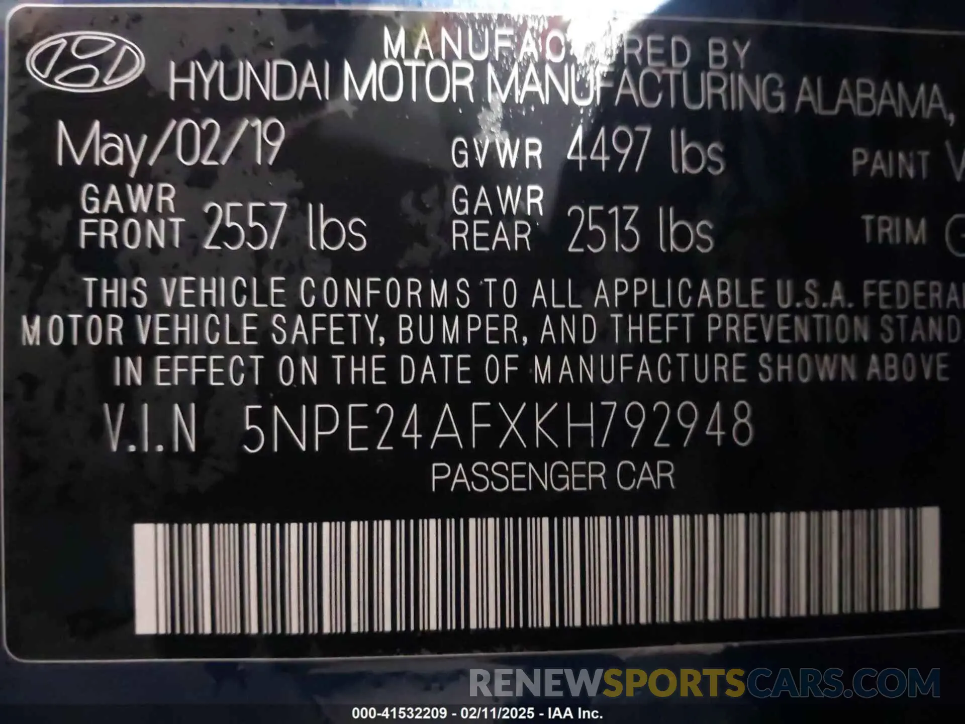 9 Photograph of a damaged car 5NPE24AFXKH792948 HYUNDAI SONATA 2019