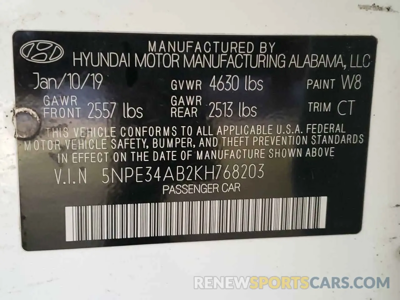 12 Photograph of a damaged car 5NPE34AB2KH768203 HYUNDAI SONATA 2019