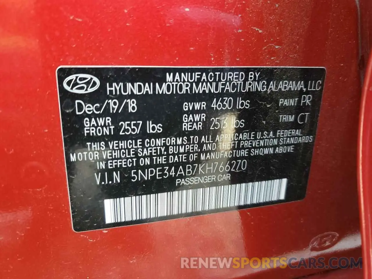 15 Photograph of a damaged car 5NPE34AB7KH766270 HYUNDAI SONATA 2019
