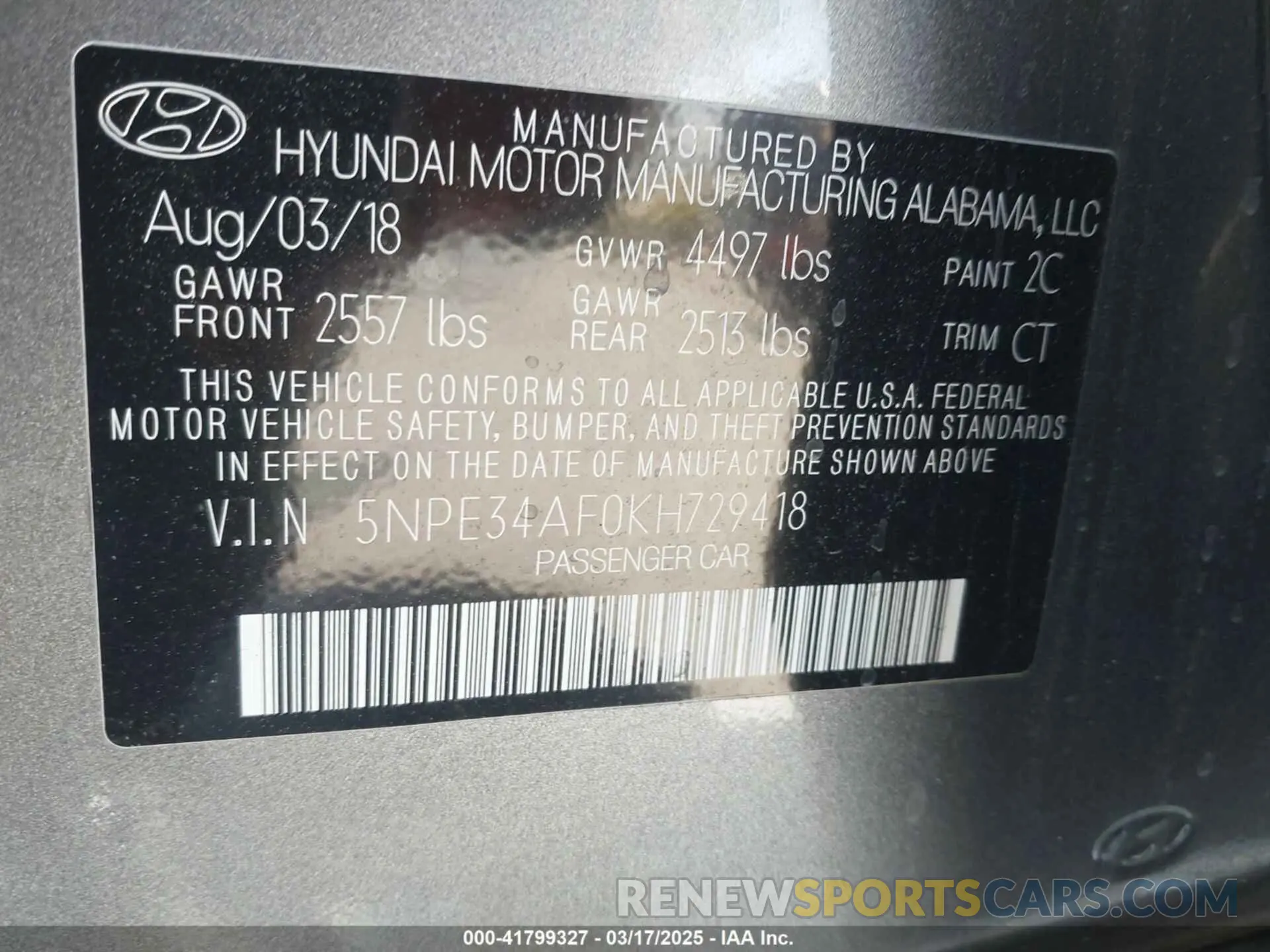 9 Photograph of a damaged car 5NPE34AF0KH729418 HYUNDAI SONATA 2019