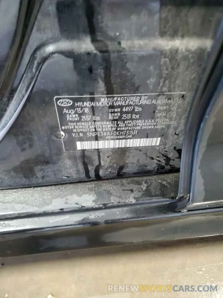 12 Photograph of a damaged car 5NPE34AF0KH731511 HYUNDAI SONATA 2019