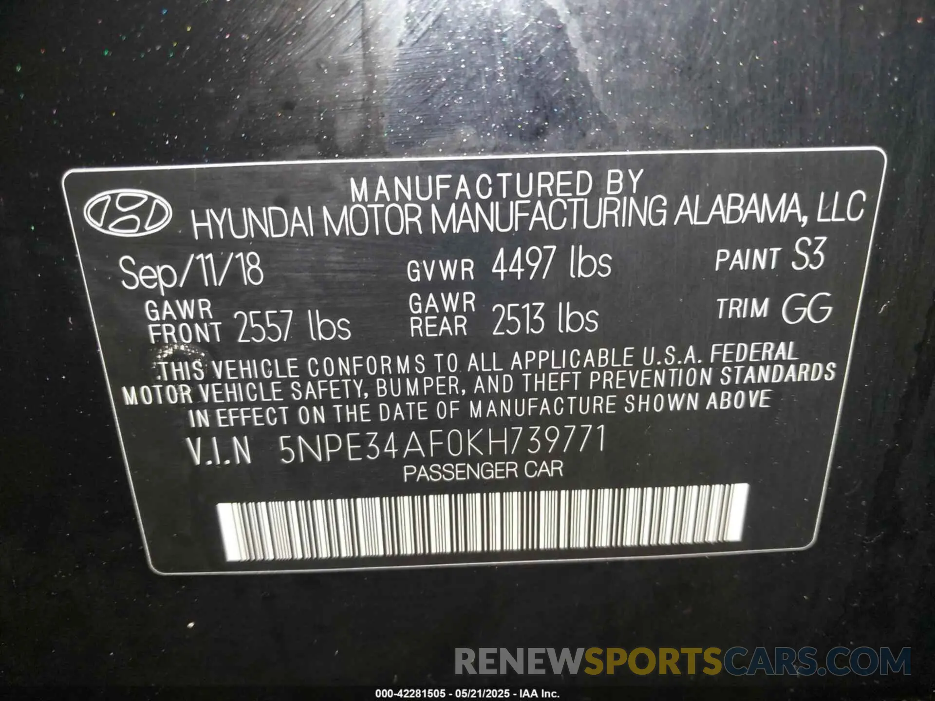 9 Photograph of a damaged car 5NPE34AF0KH739771 HYUNDAI SONATA 2019