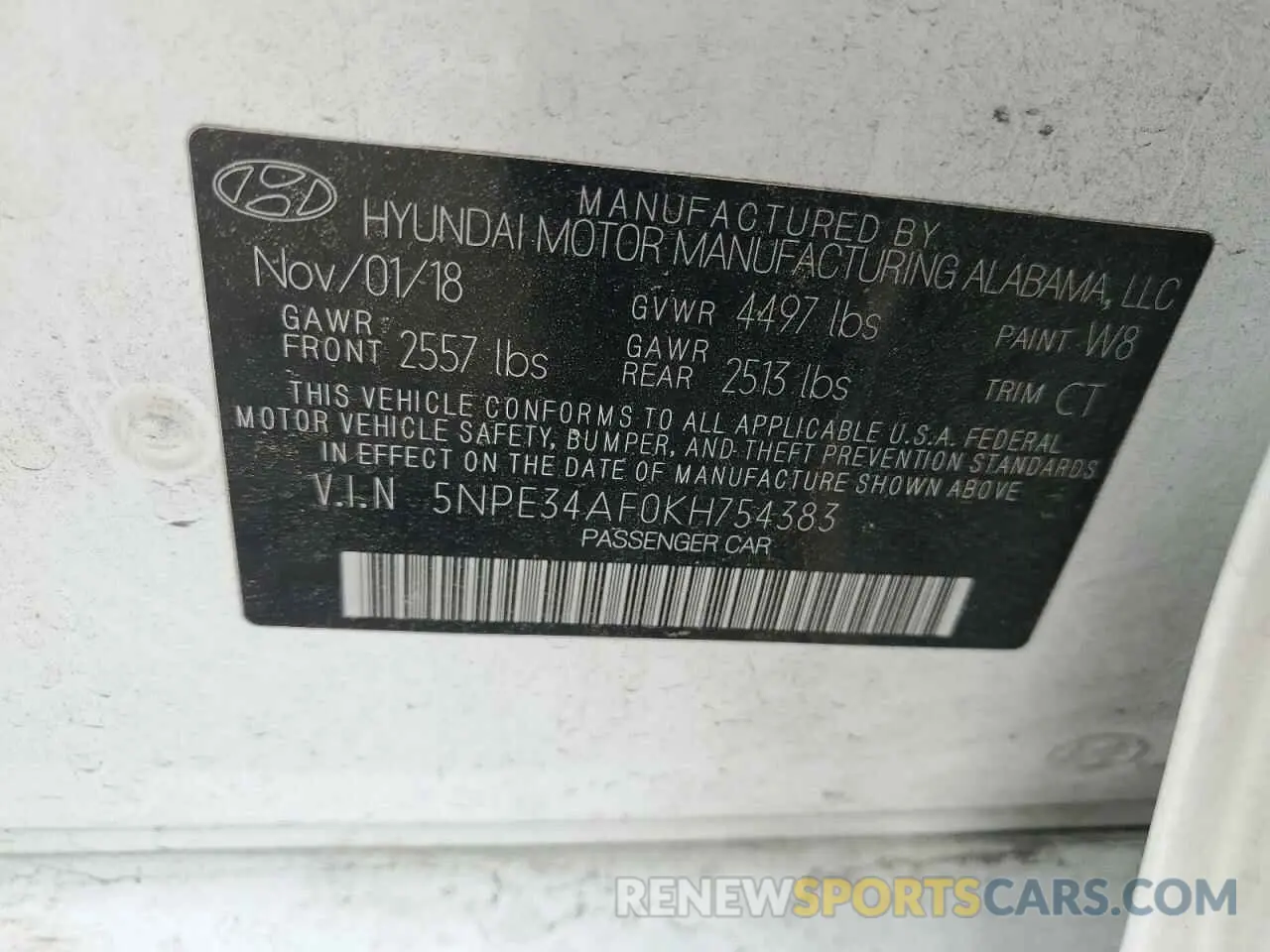 12 Photograph of a damaged car 5NPE34AF0KH754383 HYUNDAI SONATA 2019