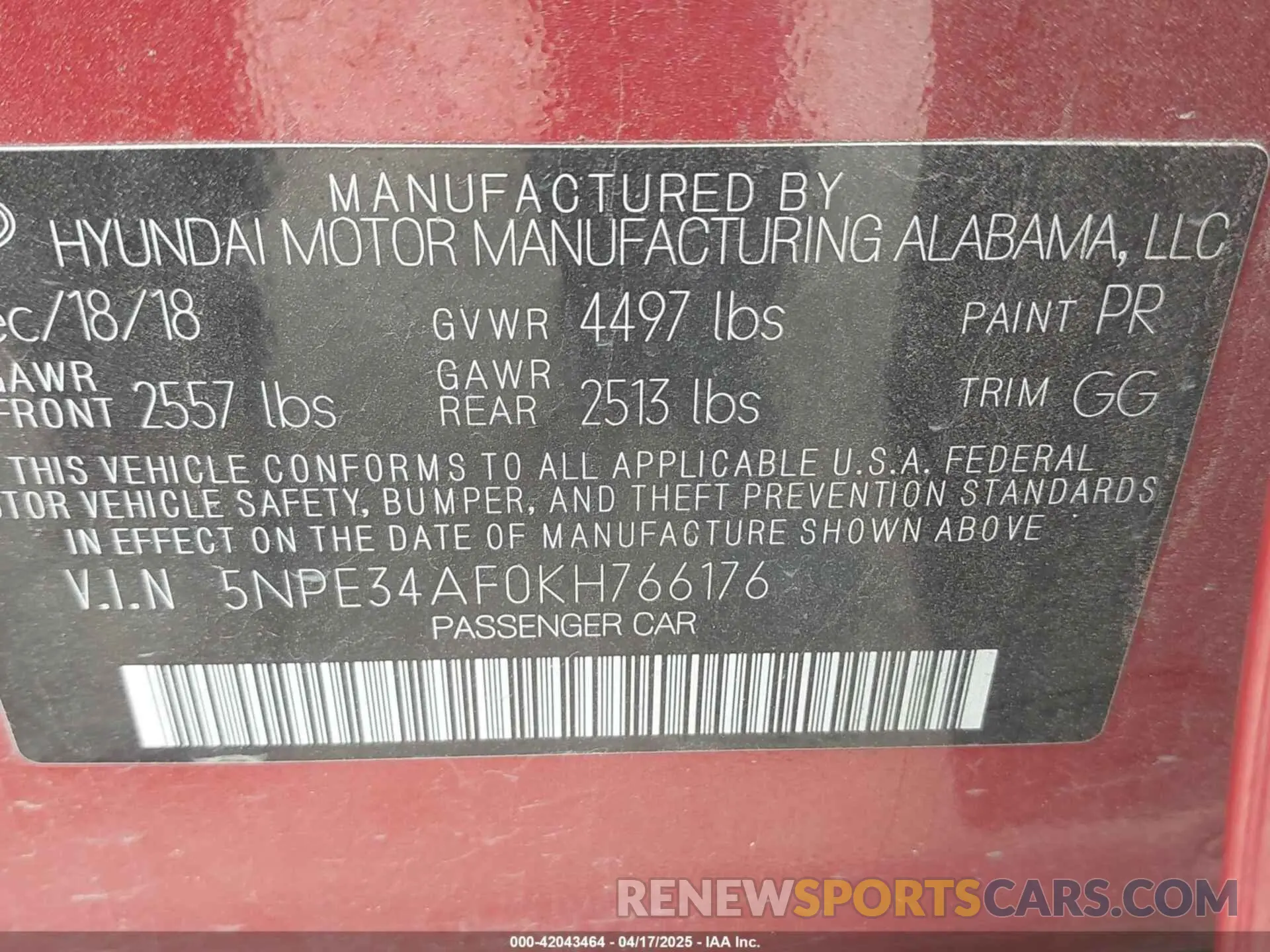 9 Photograph of a damaged car 5NPE34AF0KH766176 HYUNDAI SONATA 2019
