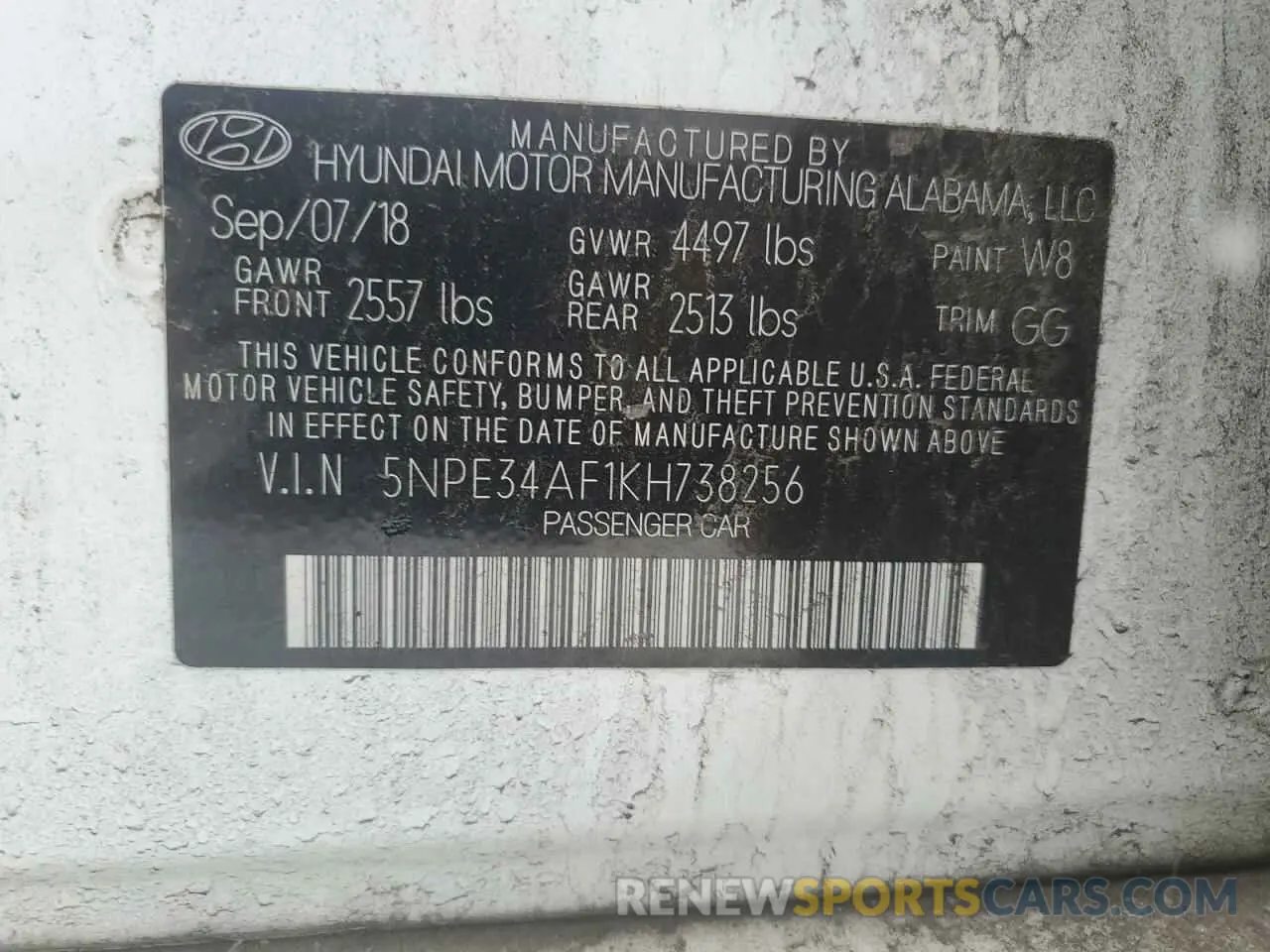 13 Photograph of a damaged car 5NPE34AF1KH738256 HYUNDAI SONATA 2019