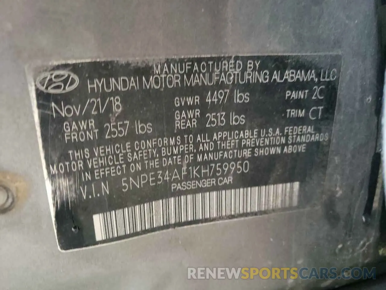 15 Photograph of a damaged car 5NPE34AF1KH759950 HYUNDAI SONATA 2019