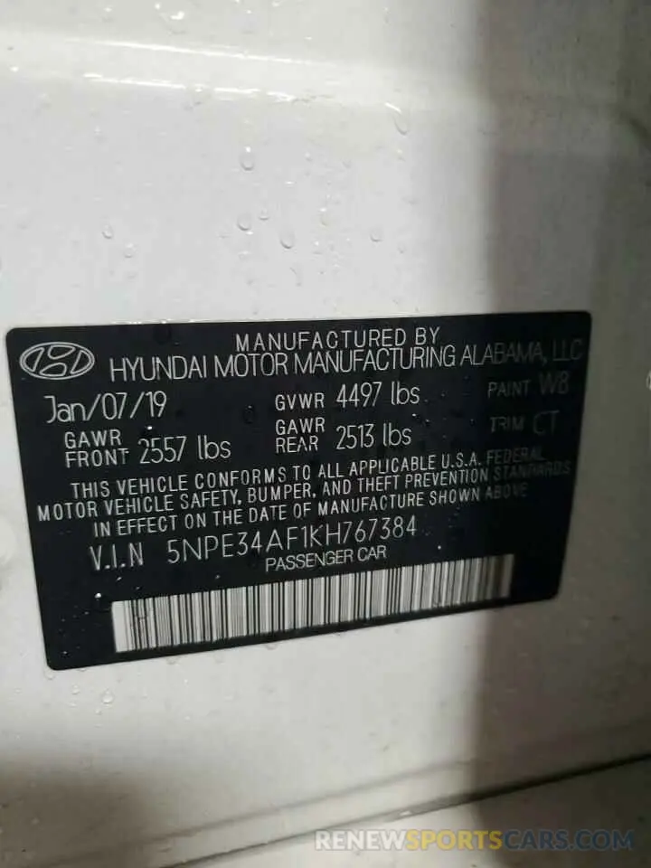 13 Photograph of a damaged car 5NPE34AF1KH767384 HYUNDAI SONATA 2019