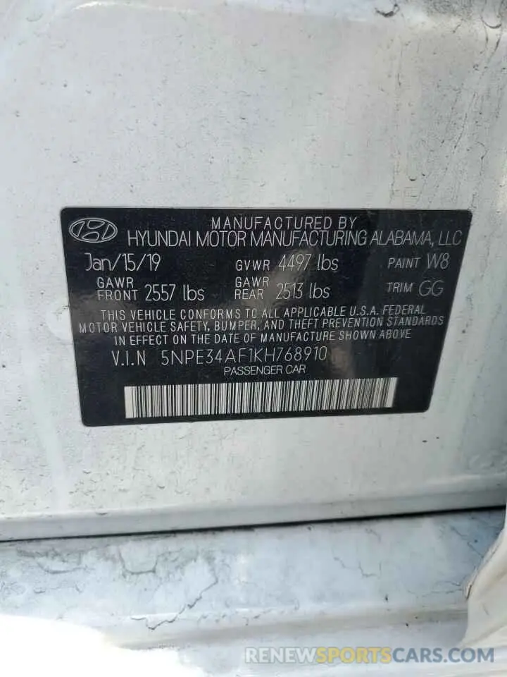 13 Photograph of a damaged car 5NPE34AF1KH768910 HYUNDAI SONATA 2019