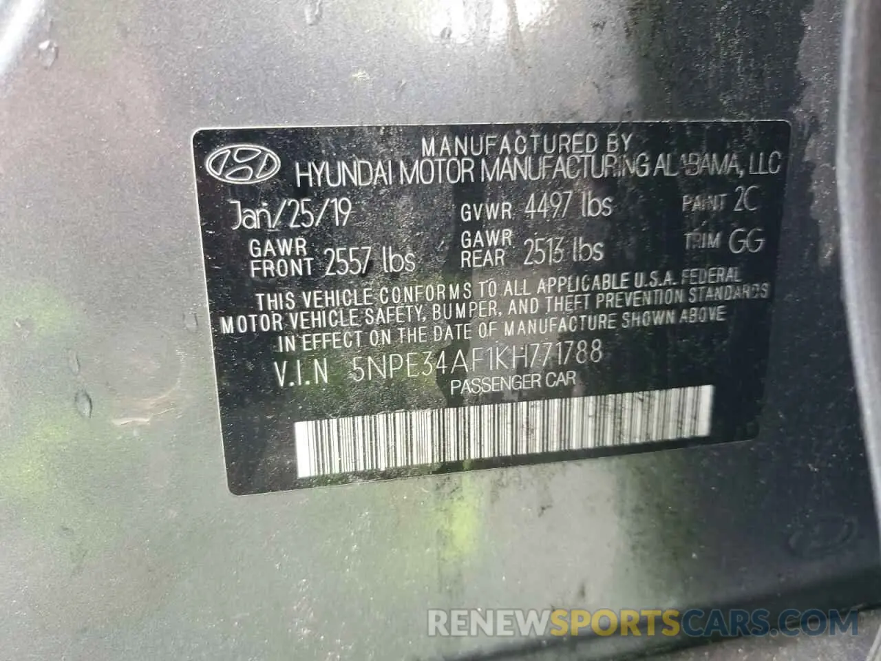 13 Photograph of a damaged car 5NPE34AF1KH771788 HYUNDAI SONATA 2019