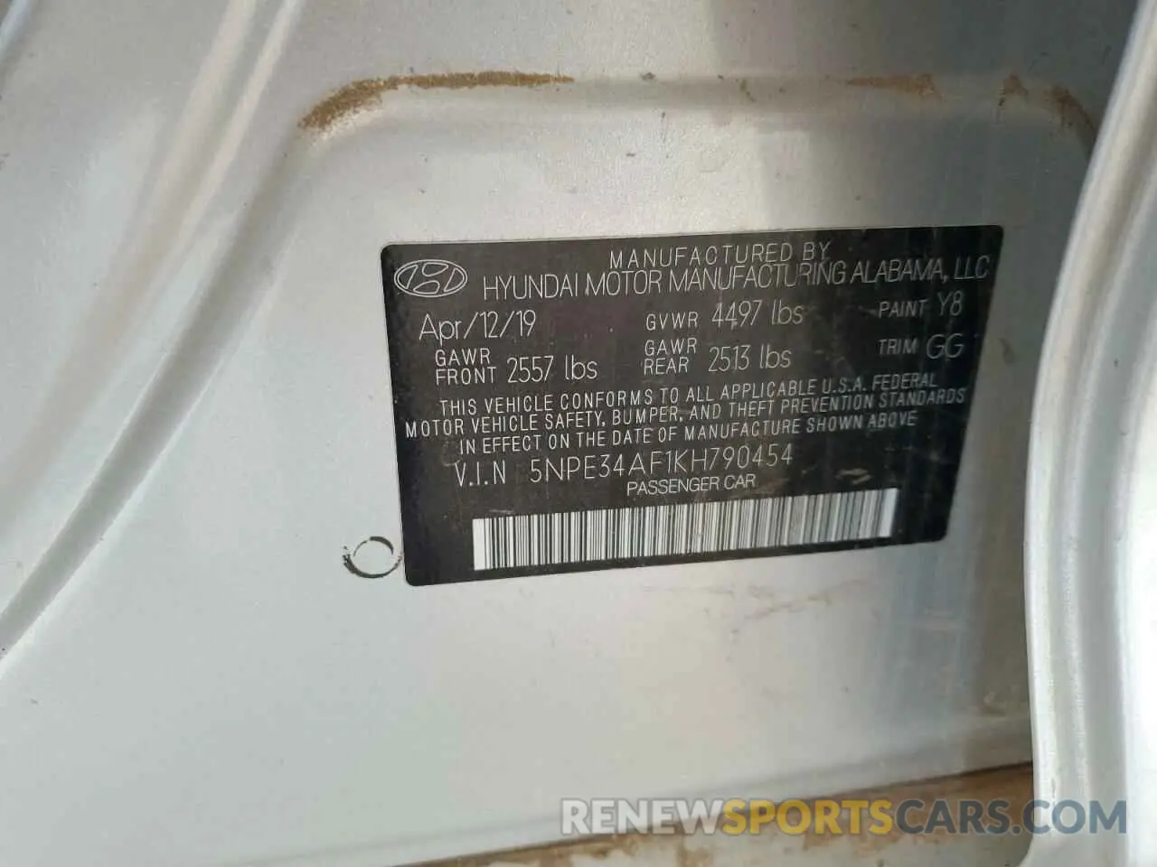 12 Photograph of a damaged car 5NPE34AF1KH790454 HYUNDAI SONATA 2019