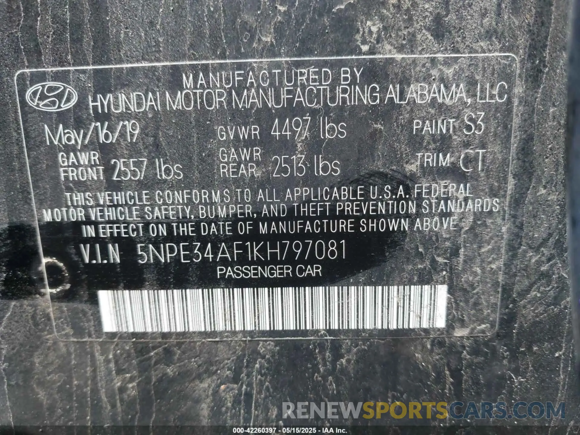 9 Photograph of a damaged car 5NPE34AF1KH797081 HYUNDAI SONATA 2019