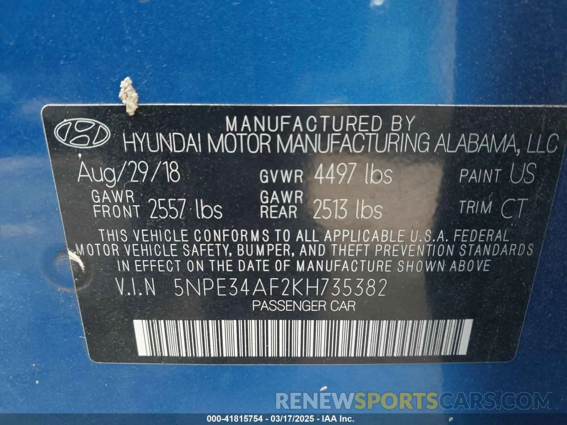 9 Photograph of a damaged car 5NPE34AF2KH735382 HYUNDAI SONATA 2019