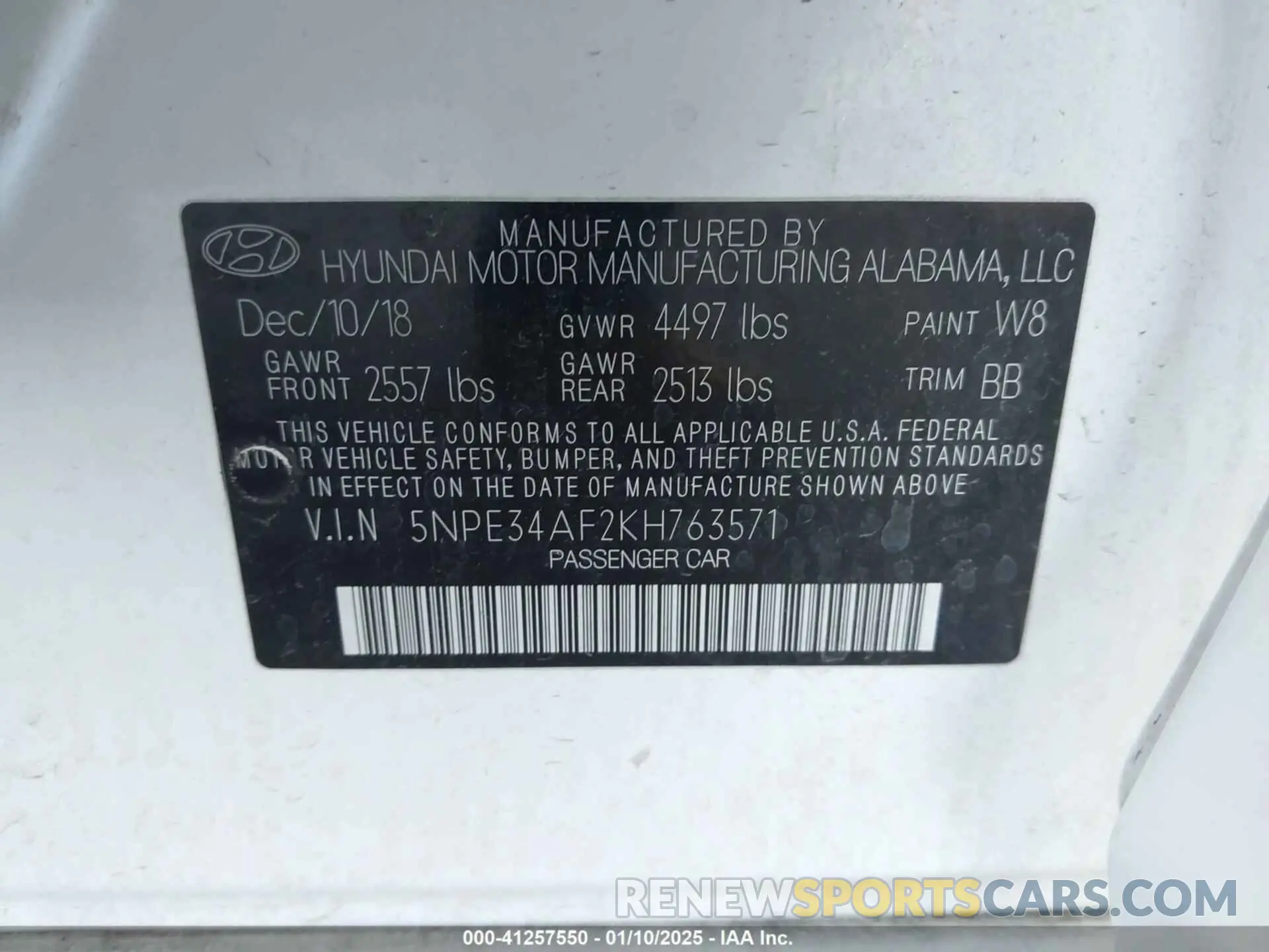 9 Photograph of a damaged car 5NPE34AF2KH763571 HYUNDAI SONATA 2019