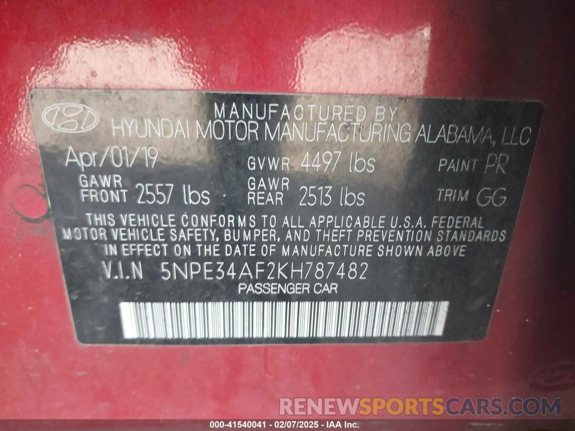 9 Photograph of a damaged car 5NPE34AF2KH787482 HYUNDAI SONATA 2019