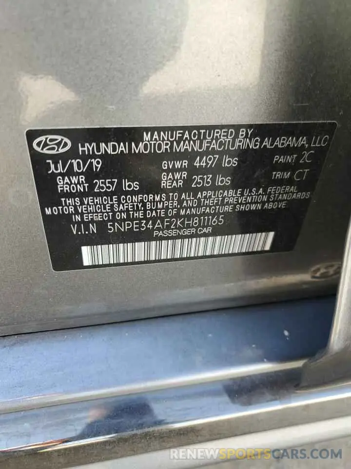 12 Photograph of a damaged car 5NPE34AF2KH811165 HYUNDAI SONATA 2019