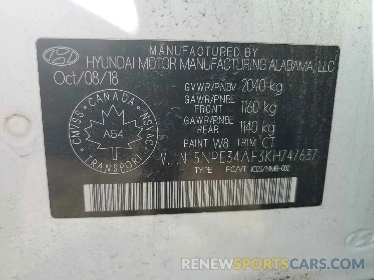 13 Photograph of a damaged car 5NPE34AF3KH747637 HYUNDAI SONATA 2019